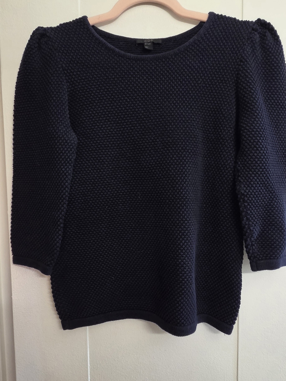 COS Navy Textured Crewneck Sweater